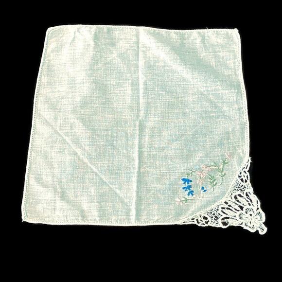 Handstitched Corner Embroidered Floral Linen Handkerchief Delicate Vintage - Picture 1 of 6